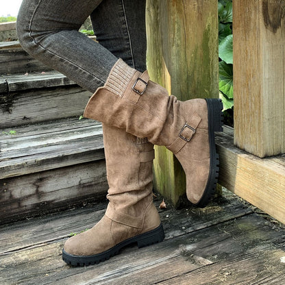 Women's Suede-Look Buckle Boots