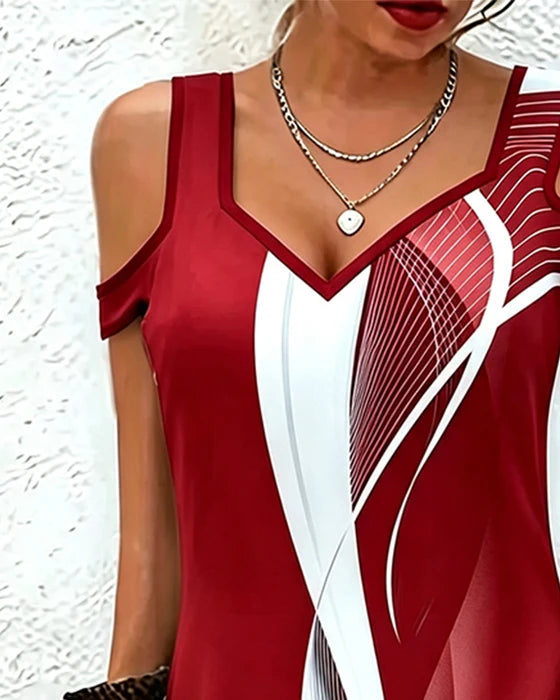 Cold-Shoulder Printed Mini Dress