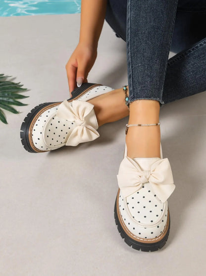 Women's Polka Dot Bow Detail Platform Loafers