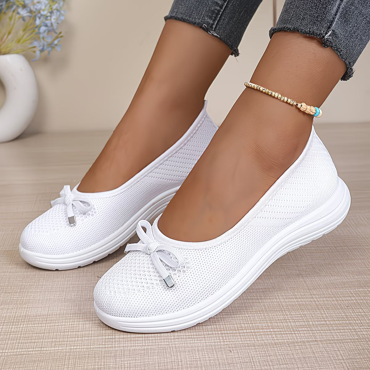 Women's Knit Bow Slip-On Flats