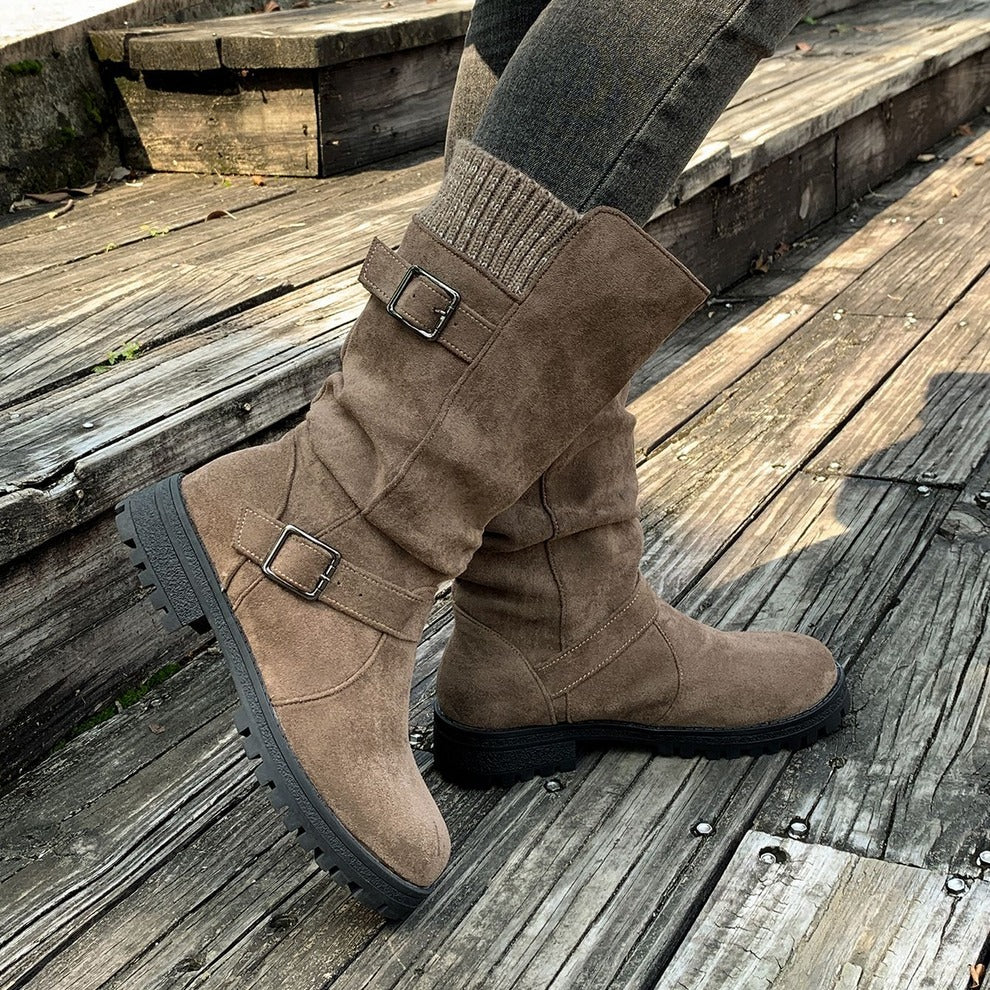 Women's Suede-Look Buckle Boots