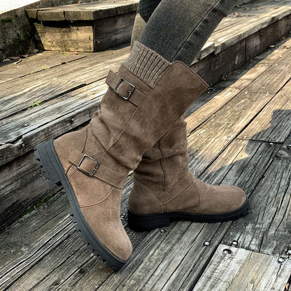 Women's Suede-Look Buckle Boots