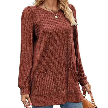 Women's Ribbed Knit Dress with Front Pockets
