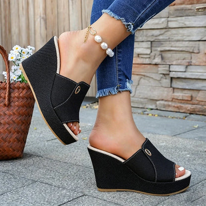 Women's Open-Toe Wedge Platform Slide Sandals