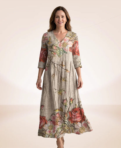 Women’s Floral V-Neck Cotton-Blend Maxi Dress