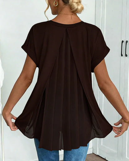 Women’s V-Neck Pleated Back Short-Sleeve Top