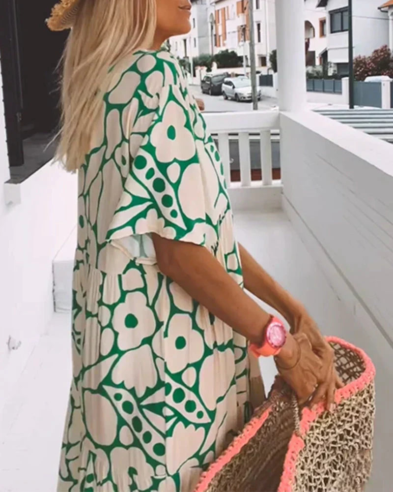 Women's Floral Print V-Neck Maxi Dress