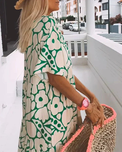 Women's Floral Print V-Neck Maxi Dress