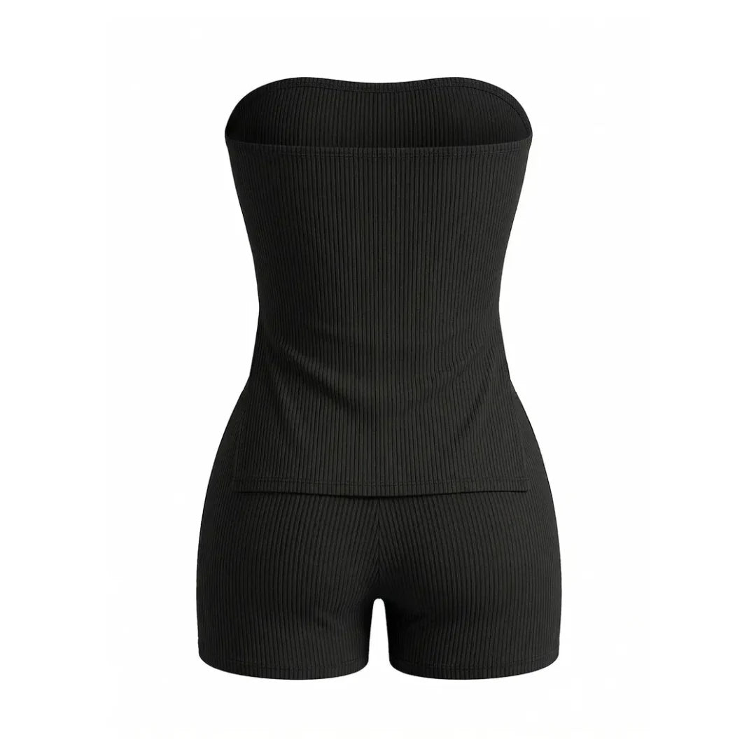 Women's Ribbed Strapless Top and Shorts Two-Piece Set
