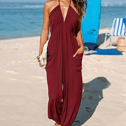 Women's Halter Neck Backless Jumpsuit