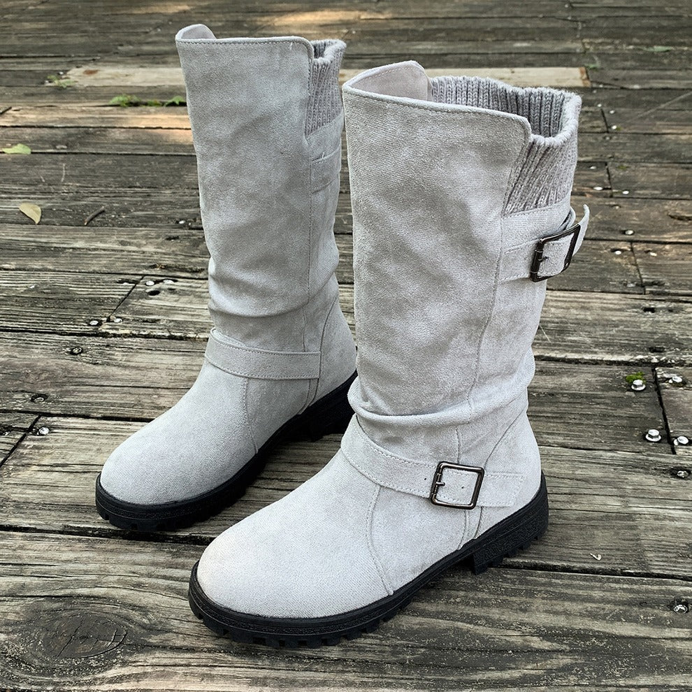 Women's Suede-Look Buckle Boots