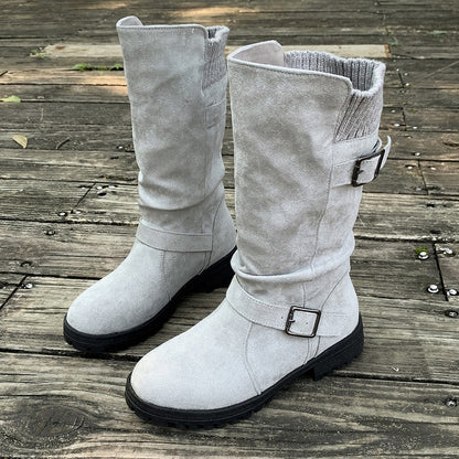 Women's Suede-Look Buckle Boots