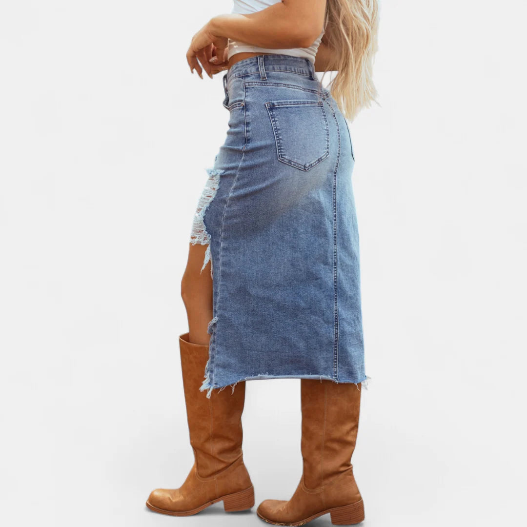 Women's High-Waisted Distressed Skirt