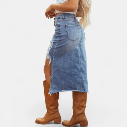 Women's High-Waisted Distressed Skirt