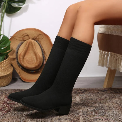 Women's Knit Ankle Boots with Block Heels