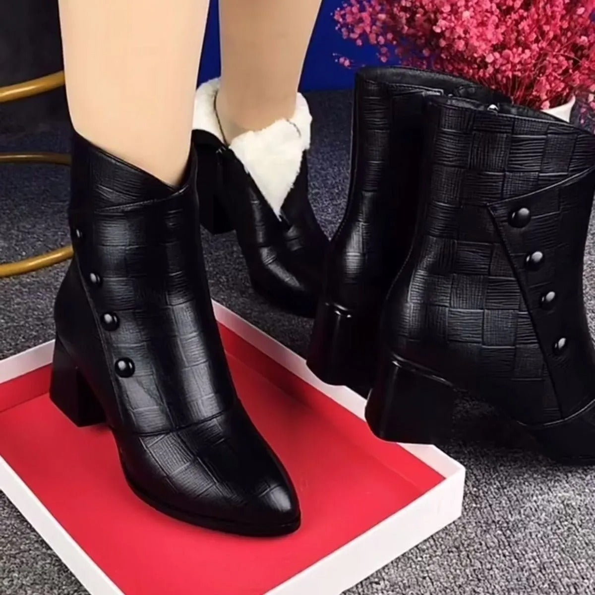 Women's Embossed Leather-Look Ankle Boots