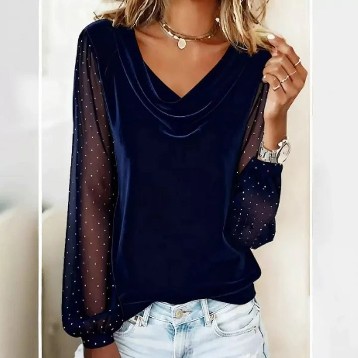 Women’s Velvet Turtleneck Sequin Long Sleeve Top