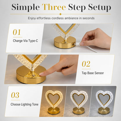 Heart-Shaped Faceted Crystal Table Lamp