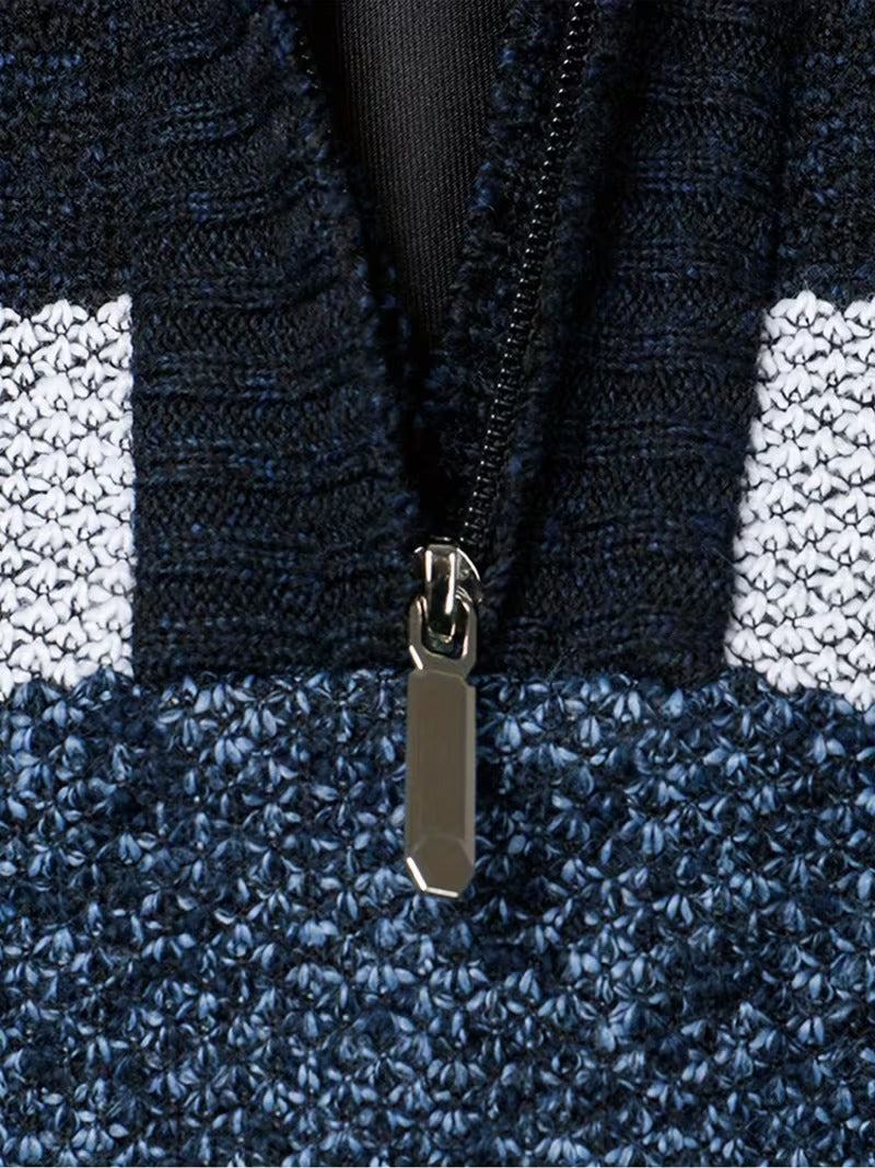 Men's Textured Quarter-Zip Stand Collar Sweater