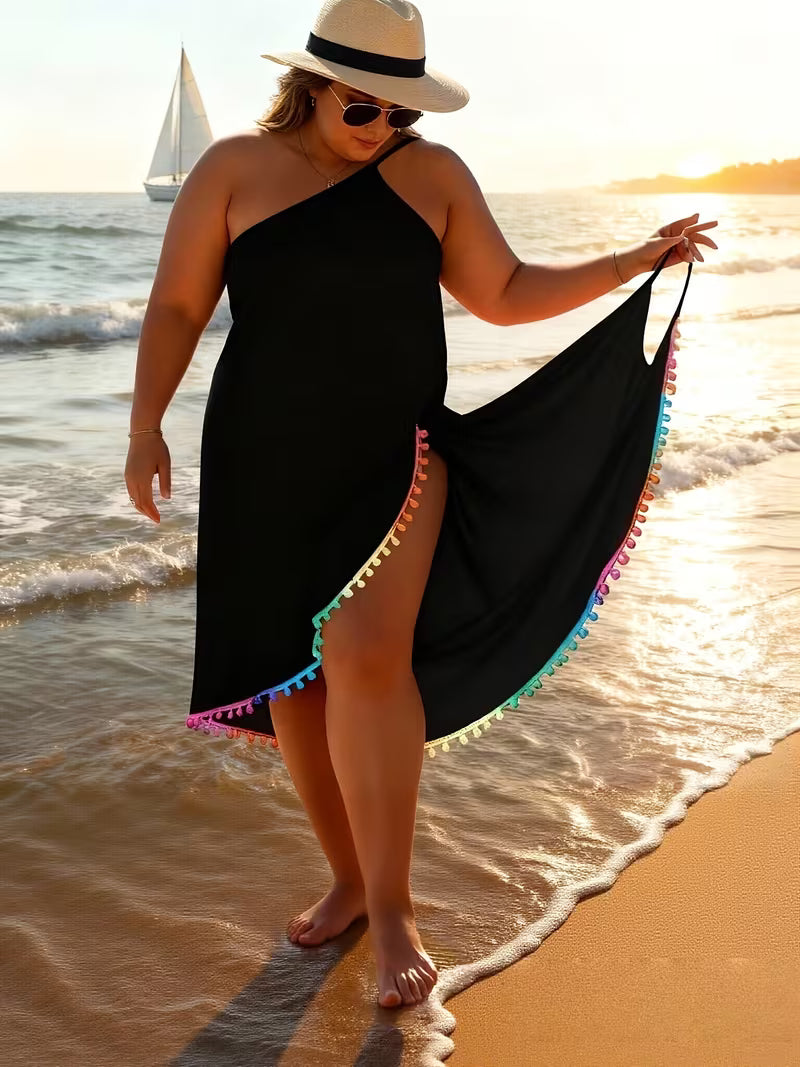 Women's One-Shoulder Tassel Beach Cover-Up