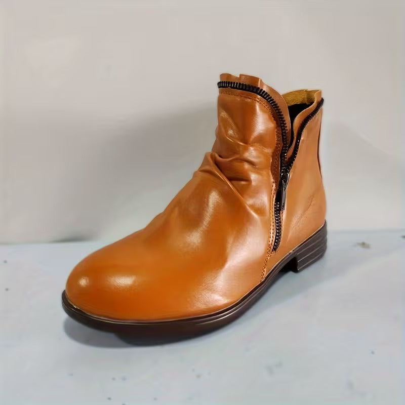 Women's Double-Zip Low Heel Ankle Boots
