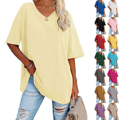 Women's Oversized V-Neck Short Sleeve T-Shirt