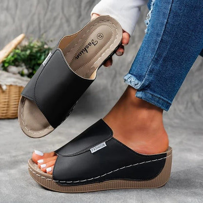 Women’s Leather-Effect Wedge Sandals