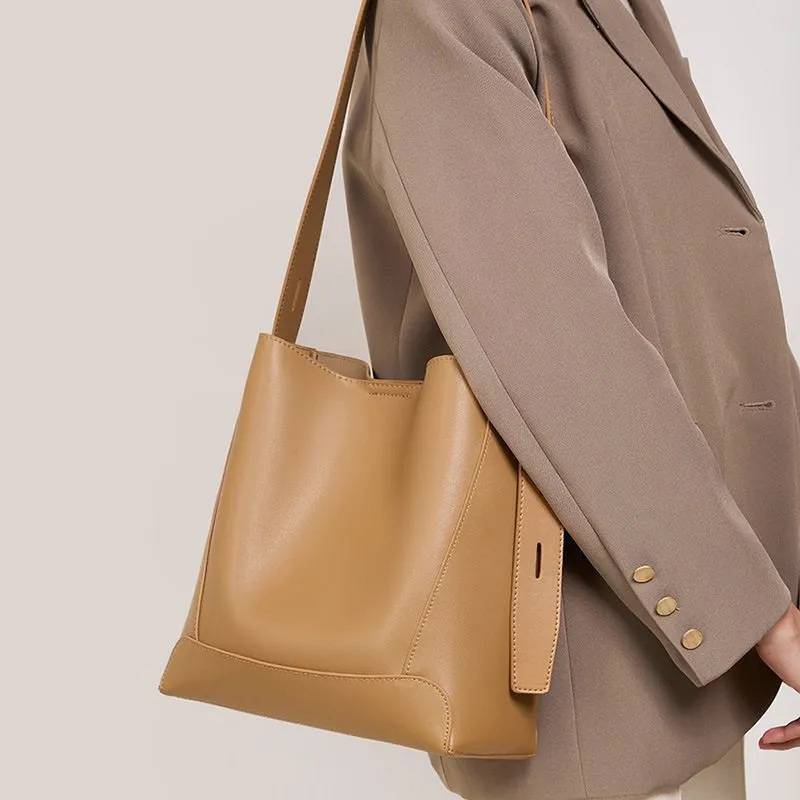 Women's Leather-Look Bucket Shoulder Bag