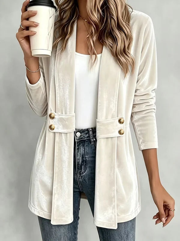 Women’s Double-Breasted Velvet-Look Cardigan
