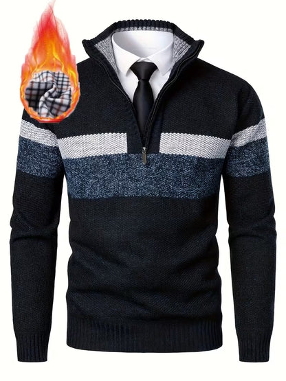 Men's Textured Quarter-Zip Stand Collar Sweater