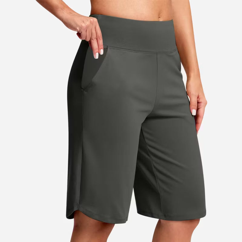 Women's High-Waist Bermuda Shorts with Pockets