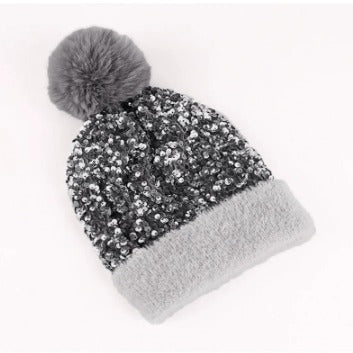Unisex Sequin Pom Beanie