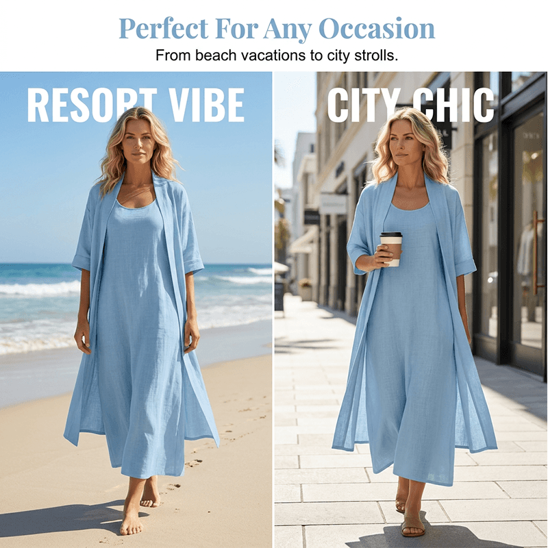 Women's Sleeveless Maxi Dress & Open Front Cardigan Set