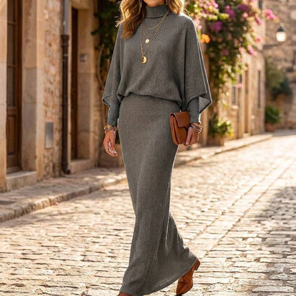 Women's Ribbed Two-Piece Top and Skirt Set