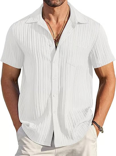 Men's Textured Button-Up Short Sleeve Shirt