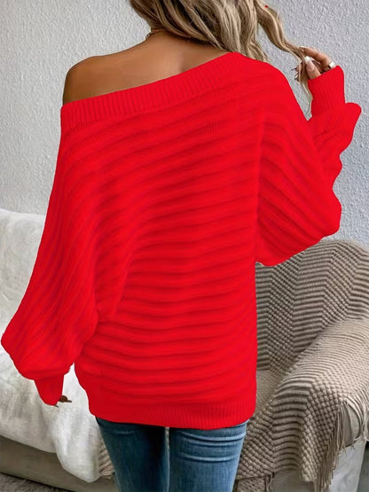 Women’s Ribbed Off-Shoulder Pullover Sweater