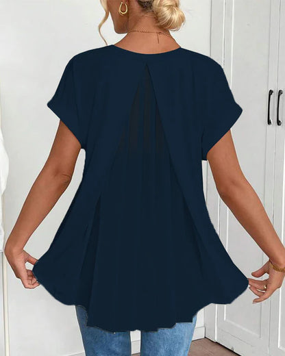 Women’s V-Neck Pleated Back Short-Sleeve Top