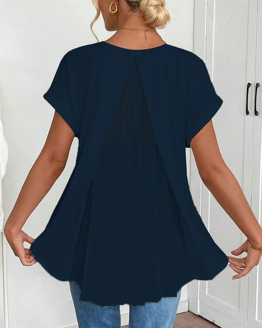 Women’s V-Neck Pleated Back Short-Sleeve Top