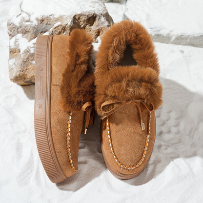 Women's Plush Trim Lace-Up Shoes