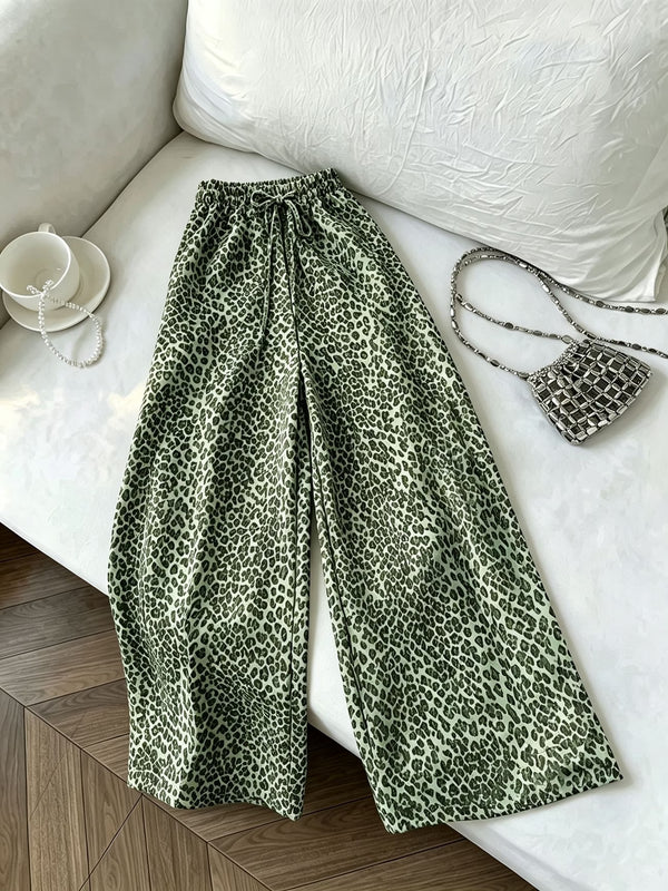 Women's High-Waisted Leopard Print Wide-Leg Pants