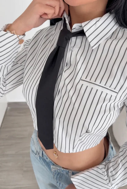 Women’s Striped Tie-Front Cropped Shirt