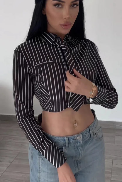 Women’s Striped Tie-Front Cropped Shirt