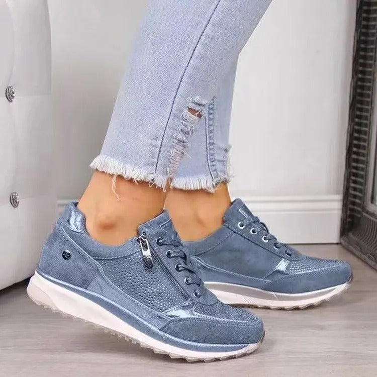 Women's Lace-Up Sneakers with Side Zipper