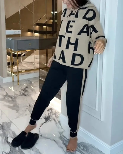 Women's Letter Print Hooded Two-Piece Set