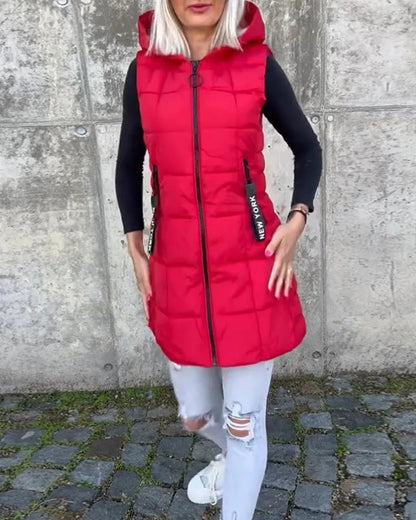 Women's Hooded Quilted Zip-Front Vest