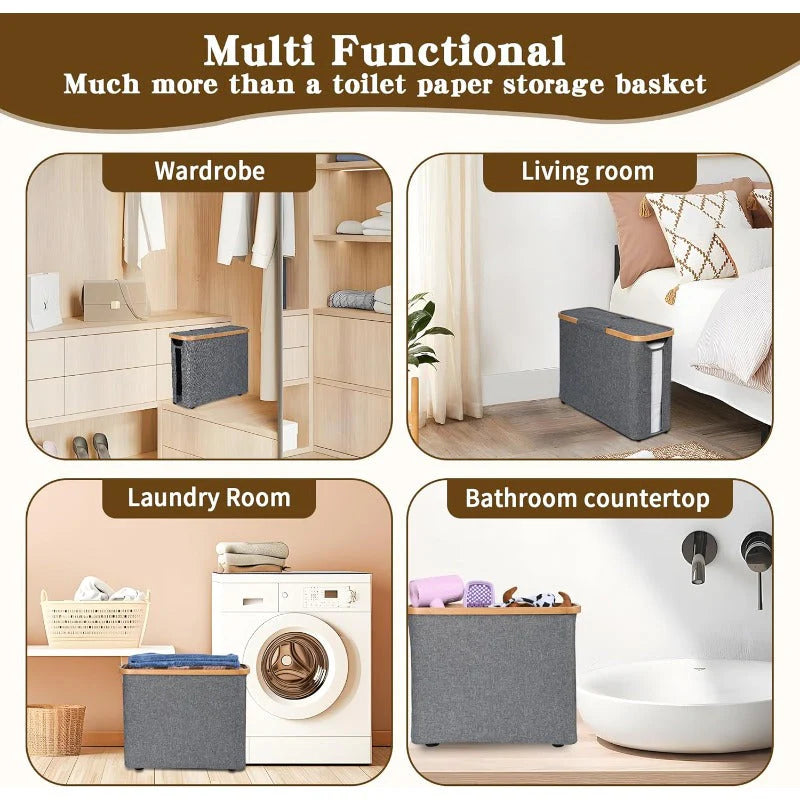 Foldable Toilet Paper Storage Basket with Lid