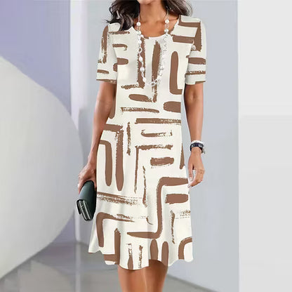 Women's Abstract Line Print Round Neck Dress