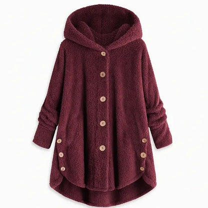 Women's Hooded Button-Front Coat with Asymmetrical Hem