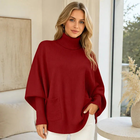 Women's High-Neck Poncho Sweater