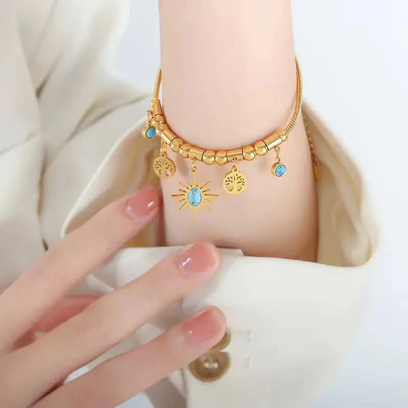 Bohemian Sun Charm Necklace & Bracelet Set